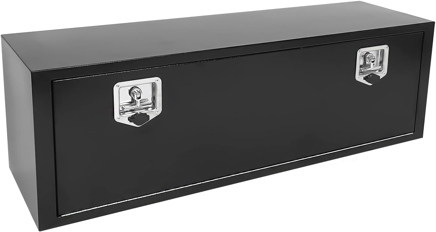 Aikosin 48 Inch Steel Black Underbody Tool Box - Waterproof Truck Tool Chest With Lockable Latch for RVs, ATVs, Trailers & Trucks (48"x14"x16")