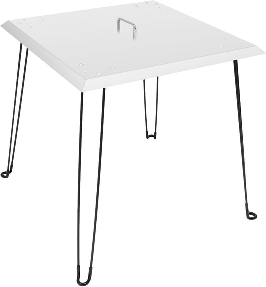Portable Fire Pit Heat Deflector Stainless Steel Heat Deflector for Fire Pit Outdoor Square Fires Pit Burner Cover Fire Bowl Lid Burner Pan with 4 Foldable Legs Heat Warden Deflector