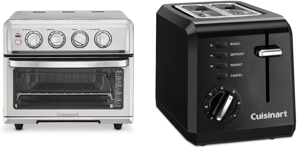 Cuisinart Air Fryer + Convection Toaster Oven, 8-1 Oven with Bake, Grill, Broil & Warm Options & CPT-122BK 2-Slice Compact Plastic Toaster, Black