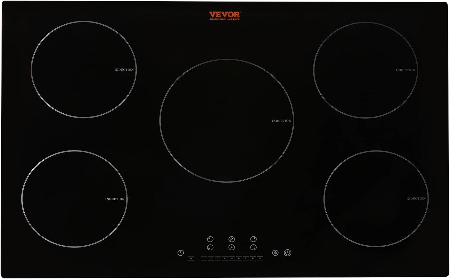 VEVOR Built-in Induction Electric Stove Top 30 Inch,5 Burners Electric Cooktop,9 Power Levels & Sensor Touch Control,Easy to Clean Ceramic Glass Surface,Child Safety Lock,240V
