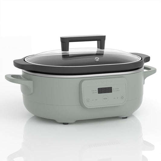 6 Quart Programmable Slow Cooker Removable Healthy Nonstick Pot - Small Kitchen Appliance for Family Dinners - Serves 6+ People - Heat Settings: Keep Warm Olive