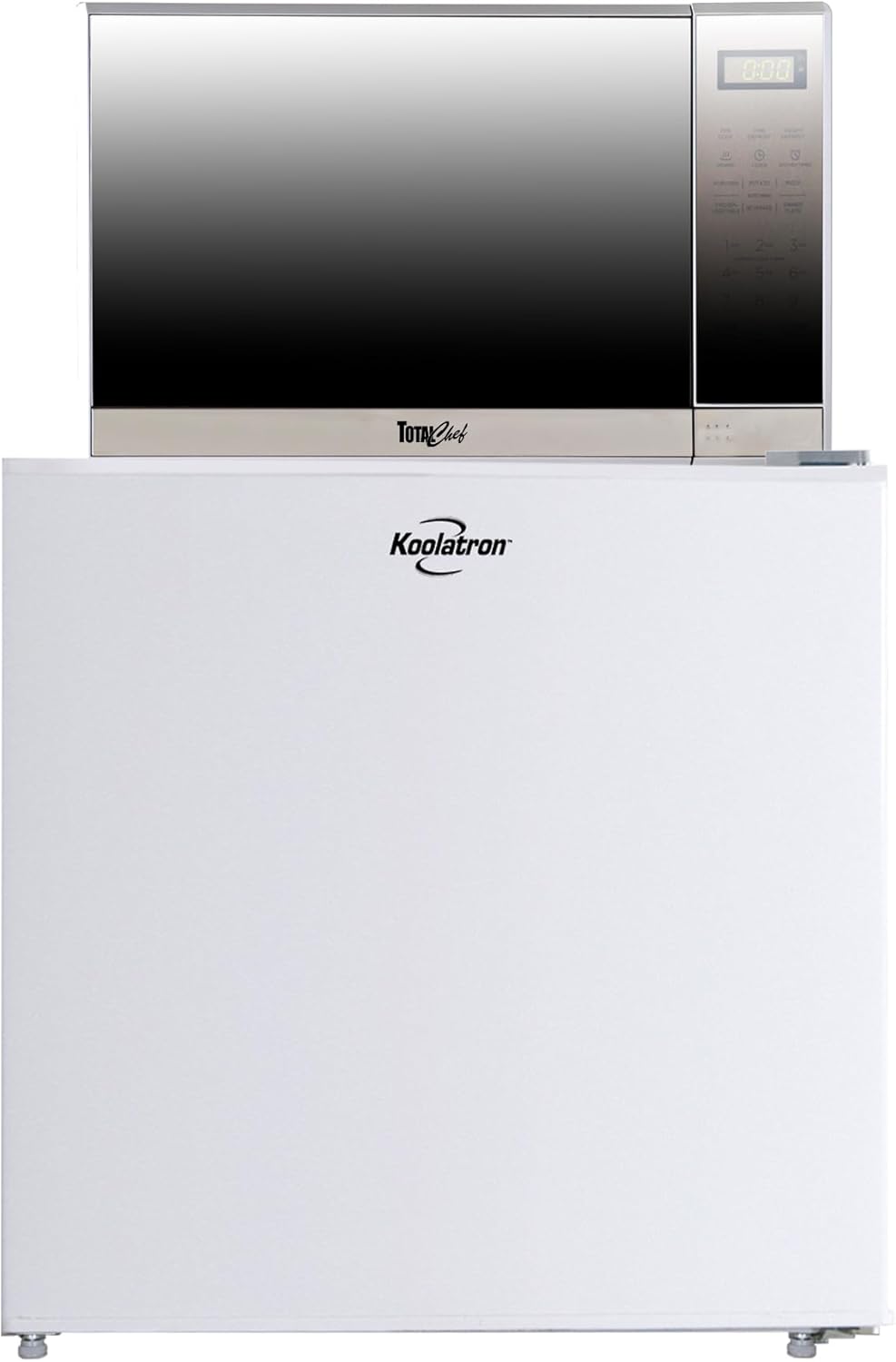 Koolatron 1.7 Cu Ft Compact Fridge + 700W Microwave Combo: Includes White Flat Back Countertop Fridge/Freezer + Total Chef 0.7 Cu Ft Stainless Steel Touch Control Microwave, Student Dorm Room, Office