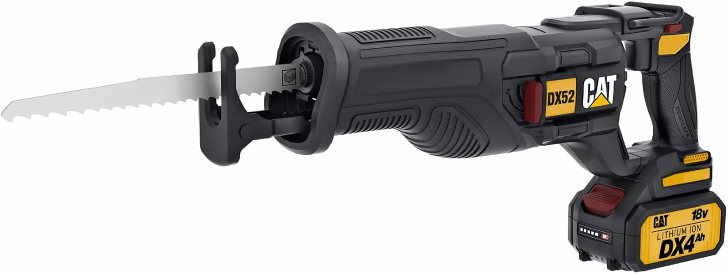 Cat DX52 18V Cordless Reciprocating Saw with 3000 SPM Variable Speed, Lightweight Brushless Saw, Cordless with Tool-Free Blade Change Battery & Charger Included