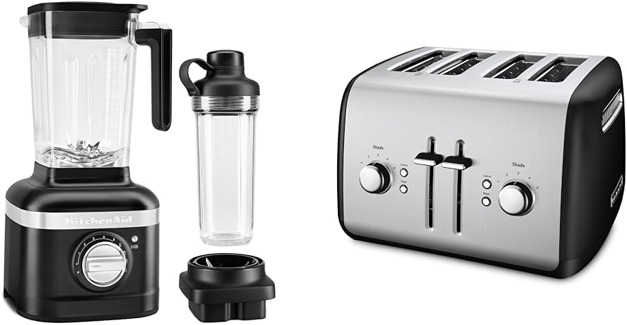 KitchenAid K400 Blender with Personal Jar & KMT4115 4-Slice Toaster with Manual High-Lift Lever, Onyx Black