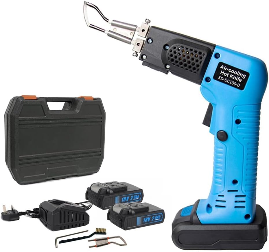 Air Cooled Cordless Battery-powered Electric Rope Fabric Cutter Cloth Hot Knife 2.0Ah 18V 2 Batteries with Blades & Accessories