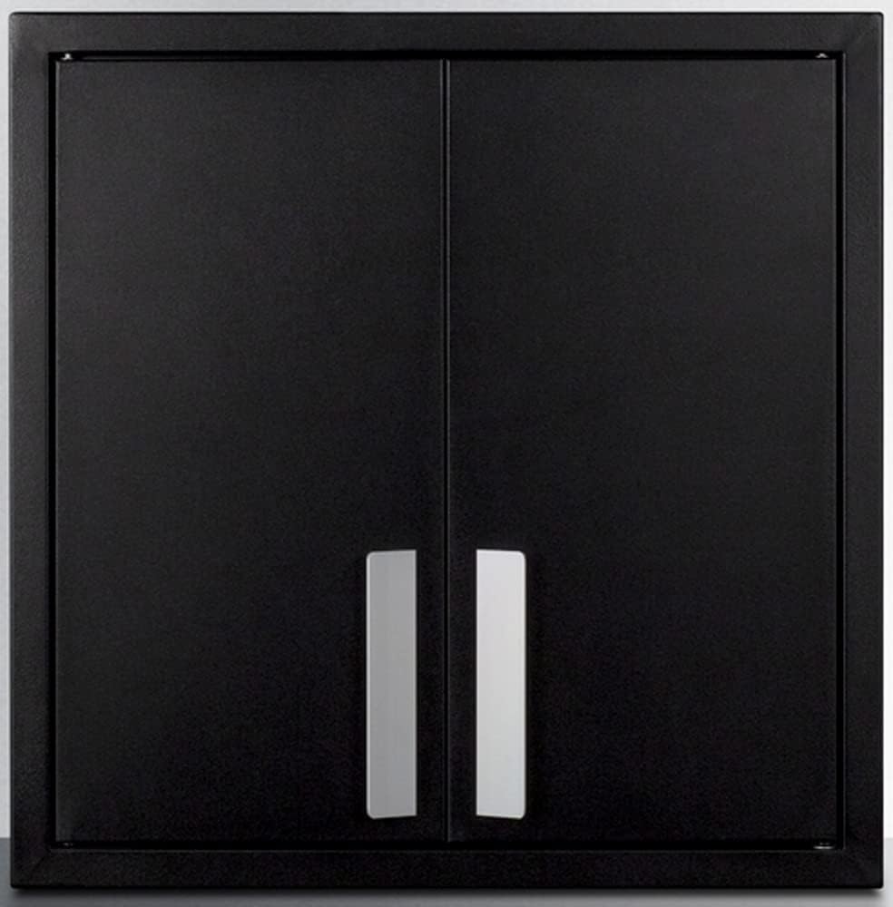 Summit Appliance CAB18TALLBLK 18' Wide Wall Cabinet with Powder Coated Metal Construction in a Black Finish with Two Shelves, French Doors, and Angled Steel Handles