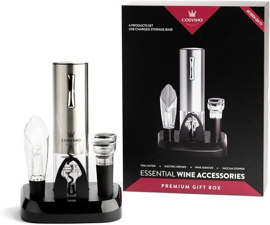 Premium Electric Wine Bottle Opener with Charging Base, Quality Italian Design, Electric Wine Opener Set, Corkscrew Opener, Display Charging Station, an Unique Gift for Wine Lovers