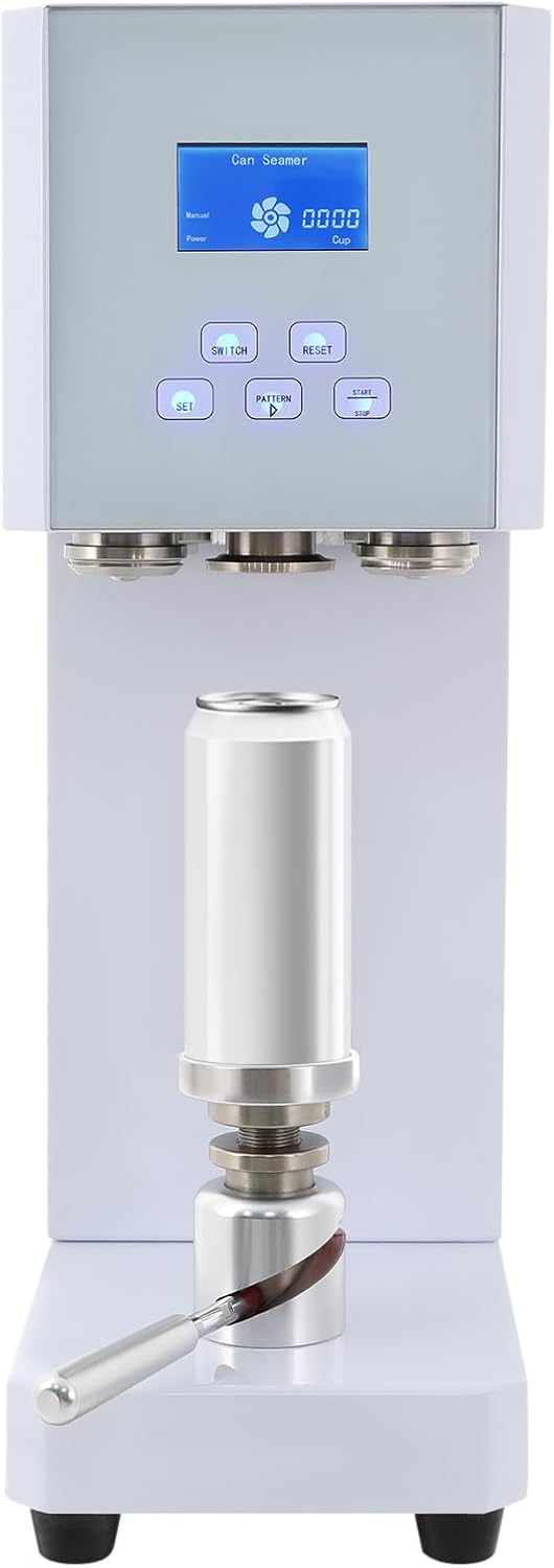 Commercial Soda Can Sealer Automatic Can Sealer Machine Height Adjustable Drink Bottle Sealer Beverage Seamer Machine with LED Display for Sealing PET Plastic Bottles And Aluminum Caps (White)