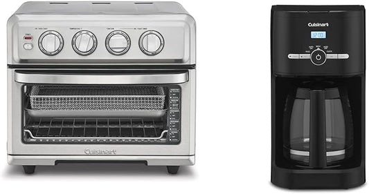 Cuisinart Air Fryer + Convection Toaster Oven, 8-1 Oven with Bake, Grill, Broil & Warm Options, Stainless Steel, TOA-70 & DCC-1120BK Classic 12-Cup Programmable Coffeemaker, Black
