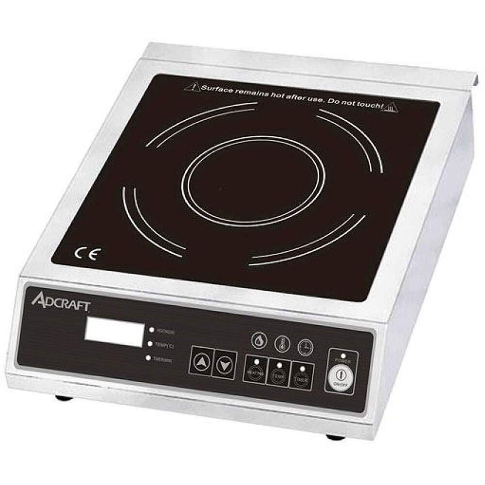 Adcraft Electric Induction Cooker, Made of Stainless Steel & Ceramic Glass Surface Including Auto Shutoff and 170-Min Timer, Heats to 460°F, 120V, Black