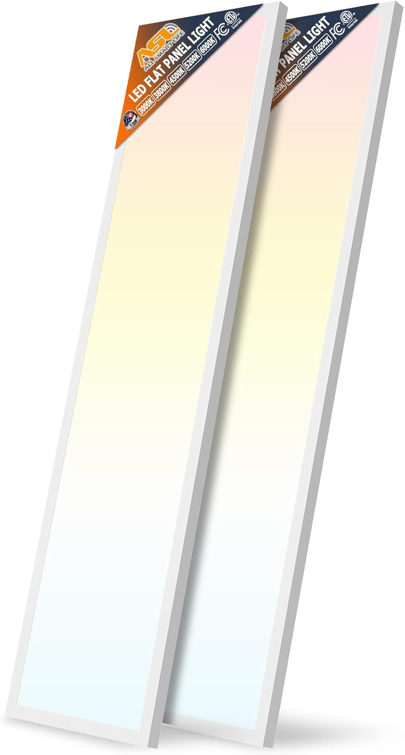 1x4 Led Flat Panel Light Surface Mount Ceiling Light, 5CCT 3000K\/3800K\/4500K\/5200K\/6000K Dimmable, 24W\/30W\/40W 4980LM Edge-Lit, Flush Mount or Drop Ceiling for Office Kitchen Garage, White 2-Pack