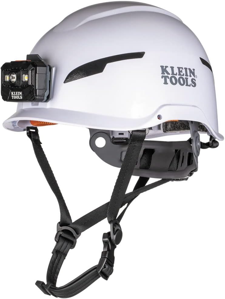 Klein Tools 60525 Safety Helmet, Type-2 Safety Helmet with Rechargeable Headlamp, Non-Vented, Class E, White