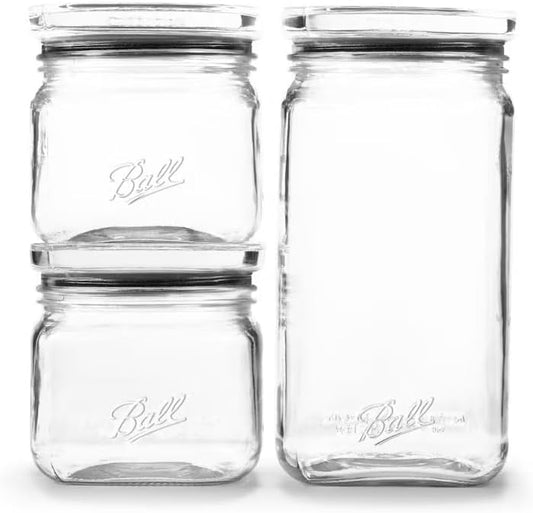 Ball 3 Jar Set, Stack & Store Jars with Airtight Stackable Lid, (2) 4 Cup and (1) 9.9 Cup
