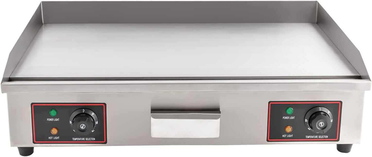CNCEST Commercial Electric Countertop Flat Top Griddle, EG-820 3000W 110V Food grade Stainless Steel Commercial Commercial Electric Griddle, Adjustable Temperature Control 122-572℉