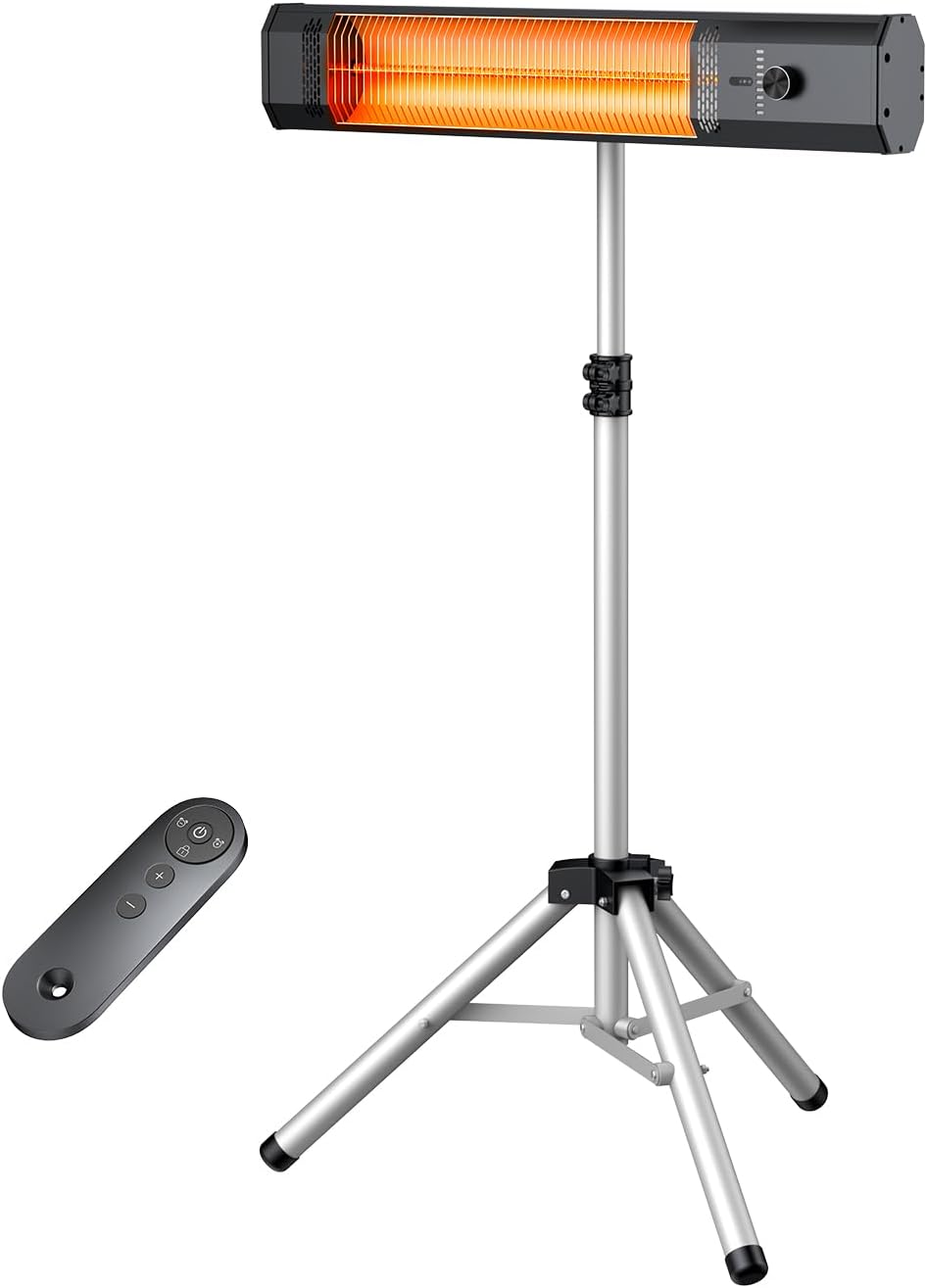 Outdoor Patio Heater w/Remote, Infrared Electric Heater with Tripod, 68''Adjustable Height,Child Lock&9H Timer, Tip-Over&Overheat Protection, 1500W,IP65 Waterproof, Super Quiet For Outdoor/Indoor Use