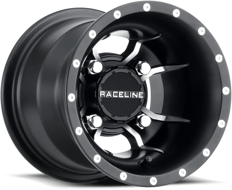 Raceline Wheels A77 MAMBA UTV\/ATV Wheel Black Machined Finish 9x8" 4x110", -34.5 mm offset\/(3.14"B\/S)