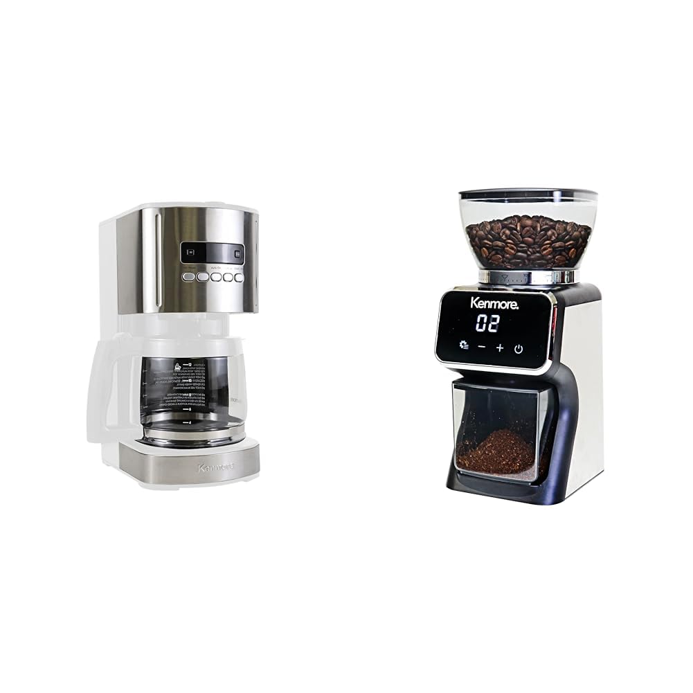 Koolatron Kenmore Coffee Maker 12 cup White + Kenmore Conical Burr Grinder