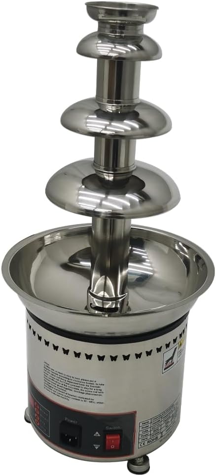 4 tiers Chocolate Fondue Tower Stainless Steel Hot Chocolate Fountain 110V Electric Chocolate Fondue Fountain Machine for Parties Gathering Wedding