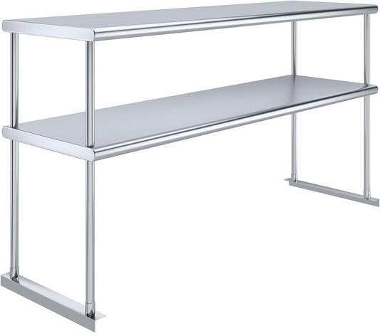 KPS Stainless Steel Double Overshelf for Prep Work Table | 18" x 60" NSF Certified | Adjustable 2-Tier Over Shelf for Commercial Kitchen or Restaurant Use