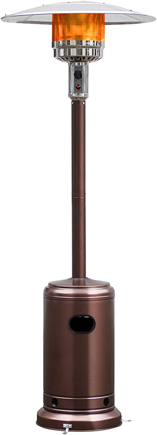 Tangkula 50,000 BTU Propane Outdoor Heater, Patio Heater with Stainless Steel Burner, Tip-over Protection and Wheels, Outdoor Heaters for Patio Commercial and Residential (Bronze)