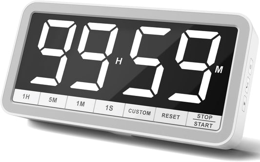 VOCOO Digital Kitchen Timer with 7.8\u201D Extra Large Display, Magnetic, LED with 3 Brightness, 4 Alarms and 3 Volume Levels, Battery Countdown Count Up Timer for Cooking, Classroom, Home Gym (White)