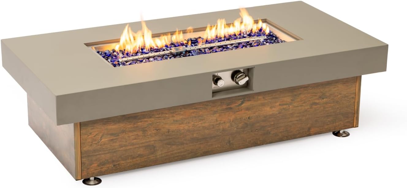 Geelife 48 Inch Iron Fire Pit Table with Wood Grain