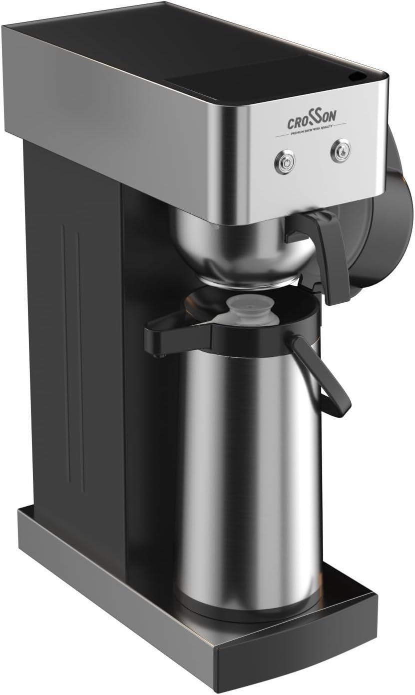 crosson 2.2L Commercial Airpot Coffee Brewer, Pour Over Drip Coffee Maker with 24 Hours Hot 2.2L Thermal Airpot Coffee Carafe Dispenser with Pump