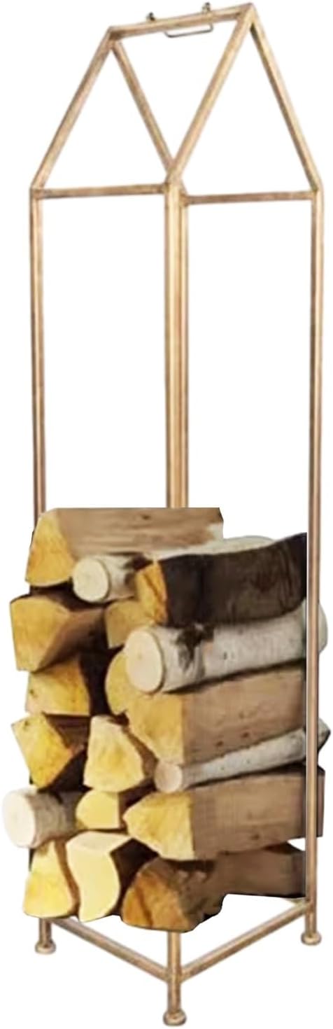 Narrow Fire Log Stacker Stand Log Rack, Extra Tall Firewood Holder Gold Black, 13" Wide Corner Fireplace Firewood Stand for Home, Yard, and Deck(Gold)