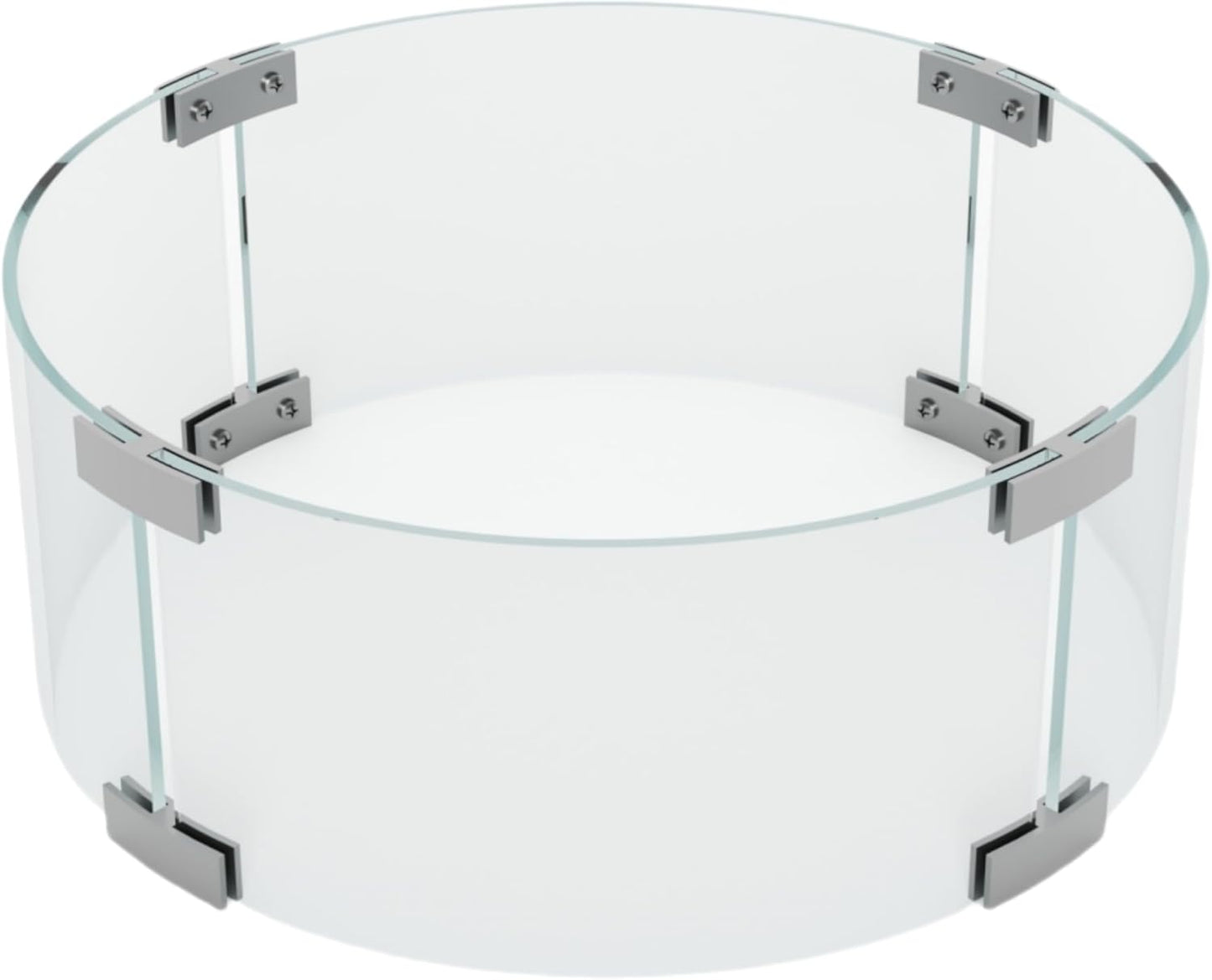 PIZZELLO Fire Pit Wind Guard 14 x 6 inch Round Tempered Glass Wind Guard with Aluminum Corner Bracket