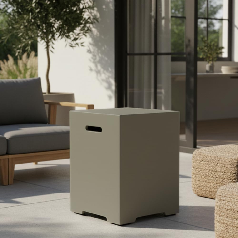 Propane Tank Cover 16 Inch, 20 LB Outdoor Concrete Tank Holder Storage Hideaway Table for Gas Fire Pits