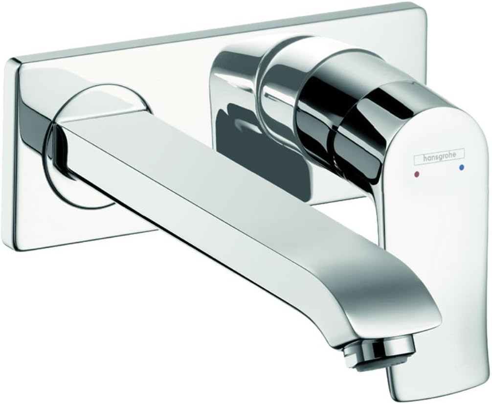 hansgrohe Metris Modern Premium Easy Install 1 2-Hole Wall Mounted Bathroom Faucet in Chrome, 31086001