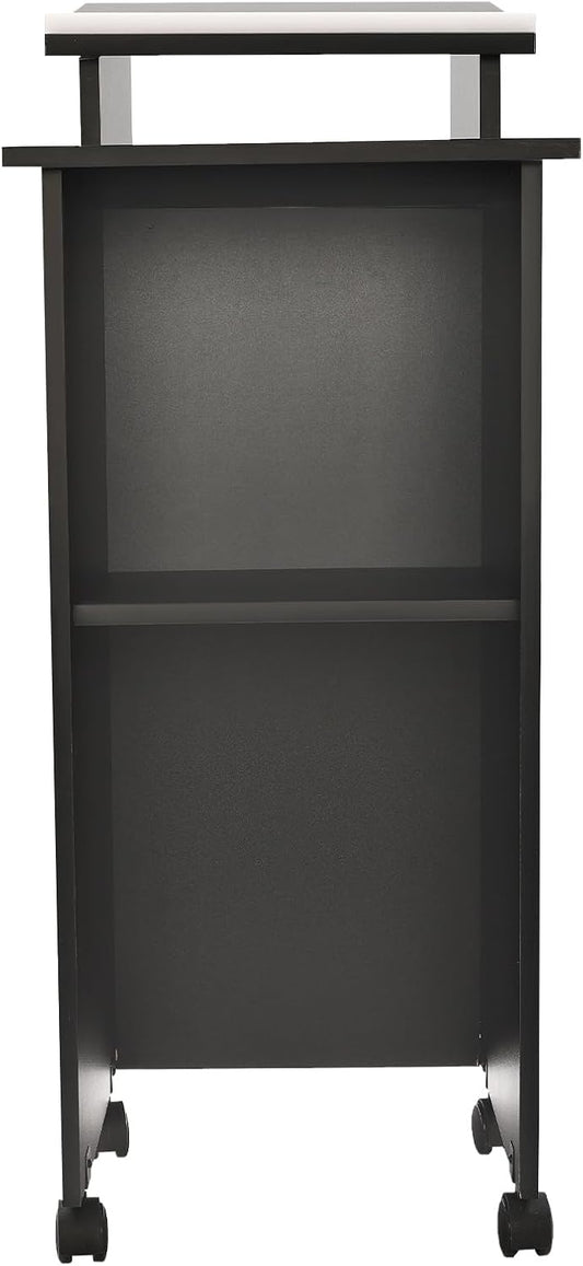 44''x18''x18'' Wooden Podium with Wheels, Detachable 2-Piece Lectern Stand - Black, Mobile Presentation Furniture