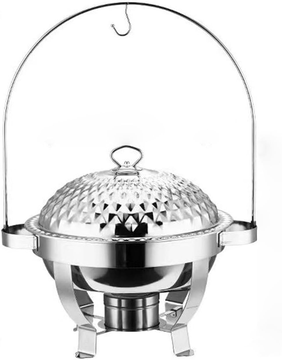 Stainless Steel Hanging lid Dining Stove Golden Round Hotel Food Insulation Container with Bracket Alcohol Buffet Stove (C 6.0L) (B 4.5L)