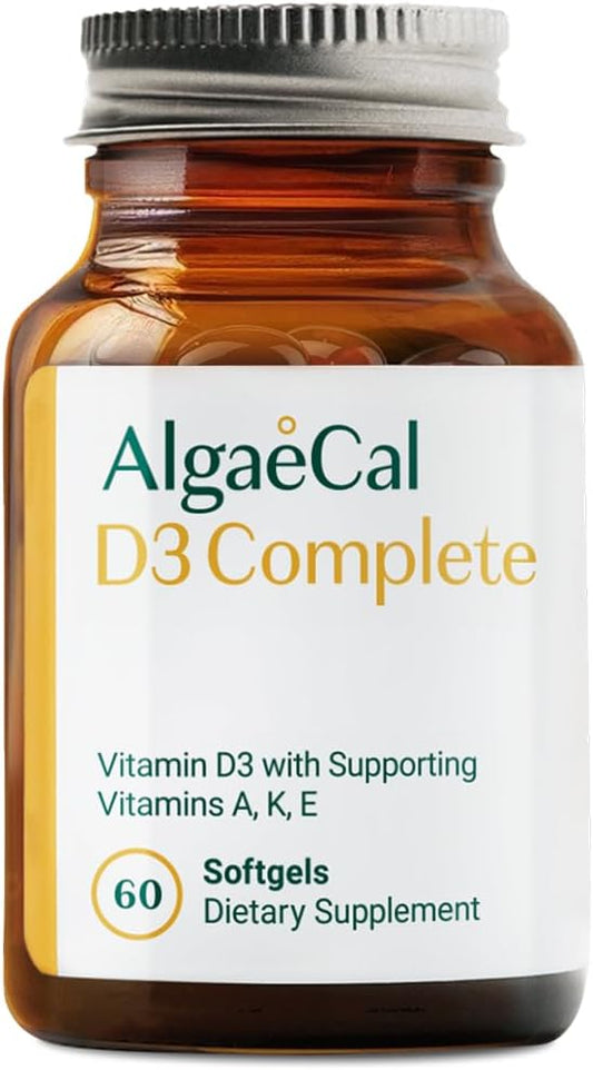 ALGAECAL 4-in-1 Vitamin D3 K2 Complete - ADK Vitamin Supplement, Enhanced Immune Support & Bone Health with D3 K2, A, & E - Whole Body Wellness & Bone Strength, 60 Easy-Swallow Softgels, Made in USA