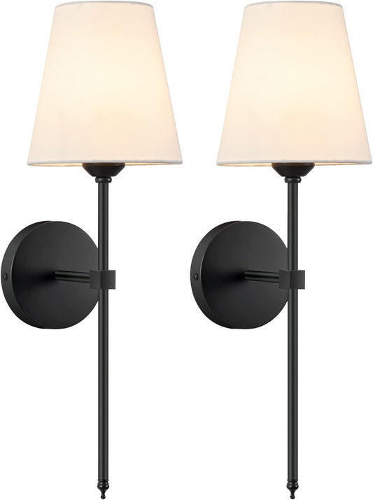 KUAUGST Wall Sconces Sets of 2, Retro Industrial Wall Lamps, Bathroom Vanity Sconces Wall Lighting with White Fabric Shade, Suitable for Bedroom Living Room Corridor Kitchen