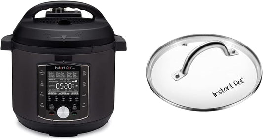 Instant Pot Pro 10-in-1 Pressure Cooker, Slow Cooker, Black, 8 Quart & Tempered Glass Lid, Stainless Steel Rim, for 5 Qt/L or 6 Qt/L Models