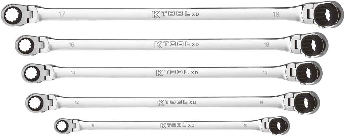 K Tool International Wrench Set 5 Piece Metric Ratcheting Double Flex 120 Tooth