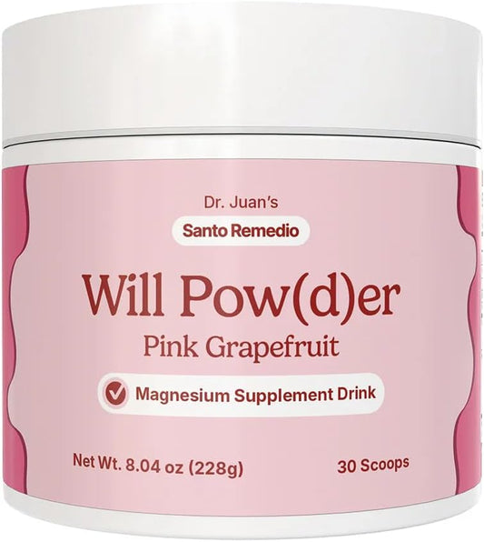 Santo Remedio Will Pow(d)er,Dietary Supplement,Powdered Botanical Drink,Magnesium,Potassium,and HerbalBlend,Pink Grapefruit Flavor,NoAdded Sugars,Stress Support,Muscle Relaxation,30servings,Vegetarian