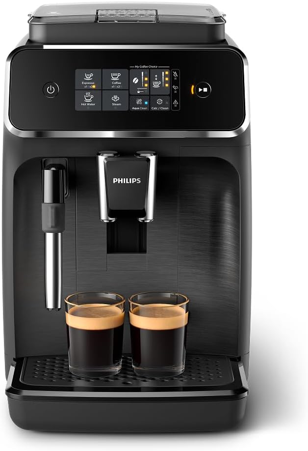 Philips 2200 Series Fully Automatic Espresso Machine, Classic Milk Frother, 2 Coffee Varieties, Intuitive Touch Display, 100% Ceramic Grinder, AquaClean Filter, Aroma Seal, Black (EP2220\/14)