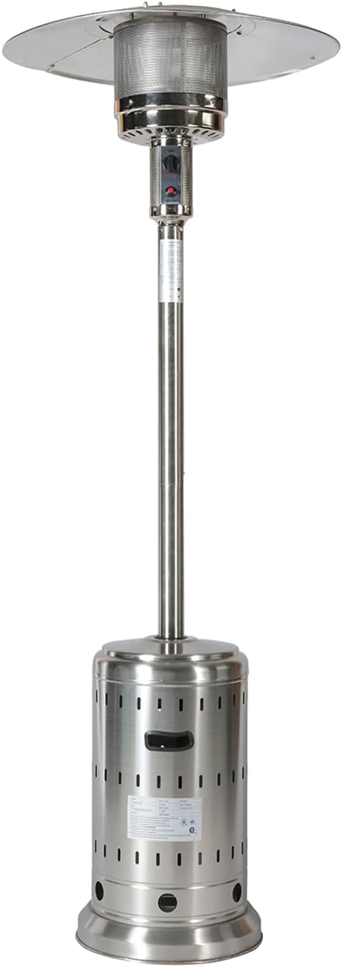 48,000 BTU Propane Patio Heater - Wheels & Cover, Easy Ignition & Adjustable Heat, Triple Protection & 18ft Range, Stainless Steel Outdoor Heater for Home, Commercial and Residential