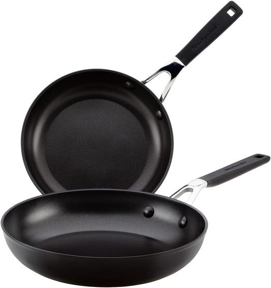 KitchenAid Hard Anodized Nonstick Frying Pans\/Skillet Set, 8.25 Inch and 10 Inch, Onyx Black