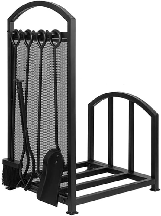 Firewood Storage Rack Floor to Ceiling Black Wood Firewood Shelf Fireplace Decoration Firewood Tool Rack Display Rack(