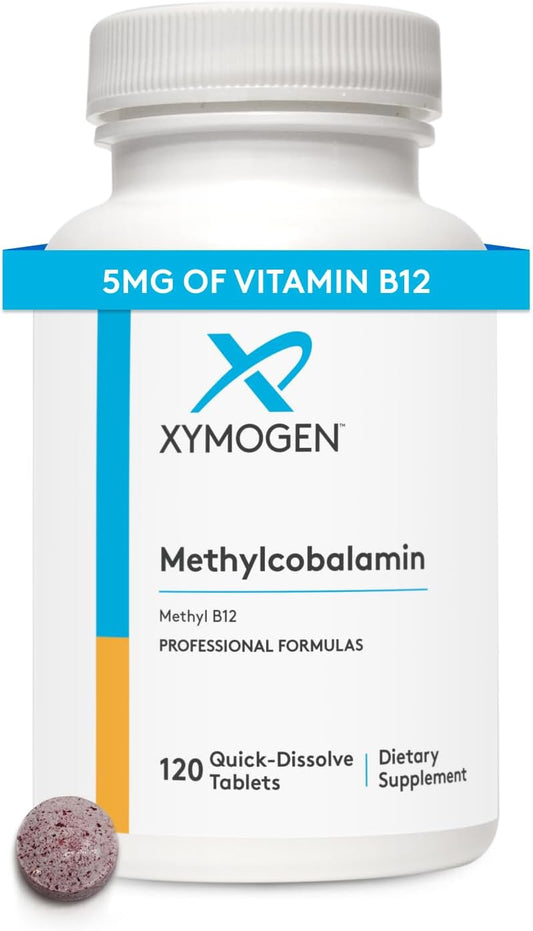 XYMOGEN Methylcobalamin 5,000 mcg - Vitamin B12 Supplement in Small, Pleasant-Tasting Tablets - Supports Healthy Methylation, Neurological Health, a Healthy Immune System (120 Tablets)