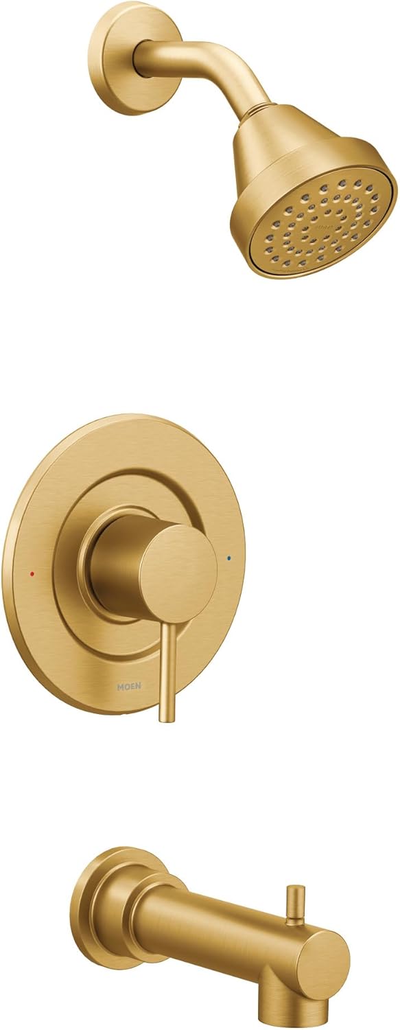 Moen Align Brushed Gold Eco-Performance Pressure Balancing Modern Tub and Shower Trim Kit with Showerhead, Lever Handle, and Tub Spout, Valve Required, T2193EPBG