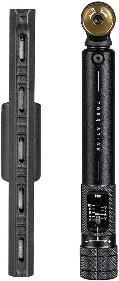 Topeak Torq Stick 2-10 Nm Adjustable Torque Wrench \u2013 Compact +\/- 4% Precision Tool for Bike Maintenance with Reversible Ratcheting Head and 5 Bit Storage Pen (3\/4\/5 Hex + T20 T25 Torx Bits)