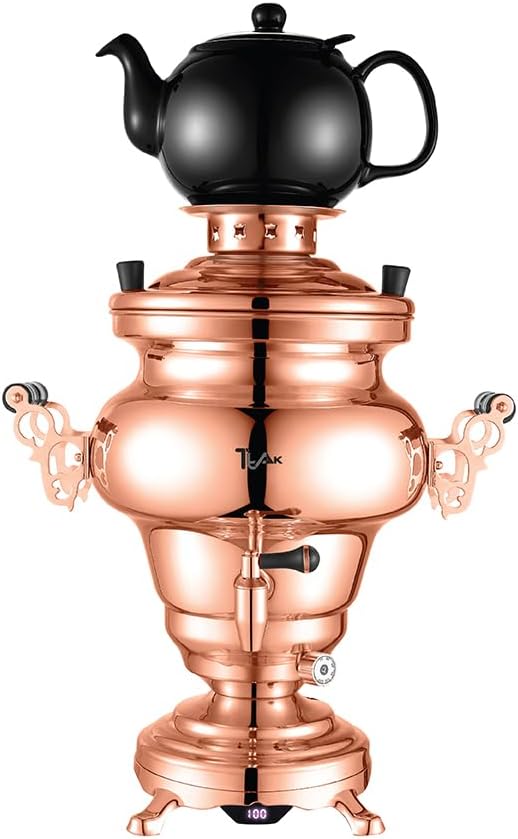 Electric Stainless Steel Copper Design Samovar - Premium Modern Design Tea Kettle Overheat Protection Porcelain Teapot (1.2 Liters) Large Stainless Steel (5 +1 Liters) (Copper)