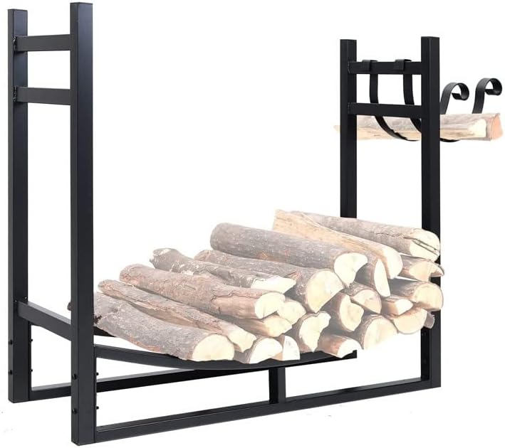 Metal Iron Wood Storage Rack for Fireplace Tools and Firewood Casual Grill Firewood Stand(