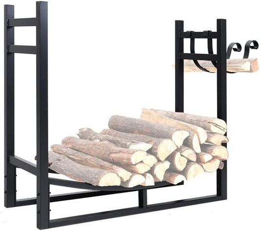 Metal Iron Wood Storage Rack for Fireplace Tools and Firewood Casual Grill Firewood Stand(