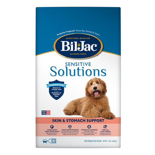Bil-Jac Sensitive Solutions Skin & Stomach Support All Life Stage Dry Dog Food - Chicken & Whitefish 30 Lb