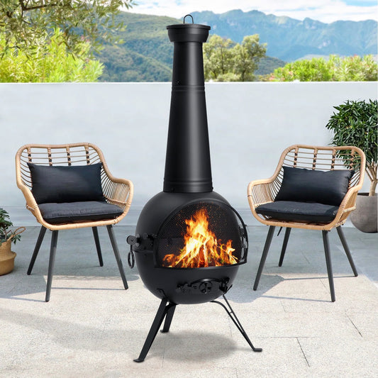 54.5in Fire Pit Chiminea Outdoor Fireplace Cast Iron Fireplace for Outside Garden Treasures Cast Iron Wood Burning Firepit Outdoor Heating with Log Grate, Poker and Cover